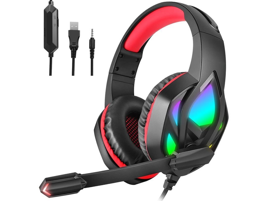 2026 fones de Ouvido Gamer Over ear com Microfone Cancelamento de Ruído e Som Surround Estéreo, Vermelho