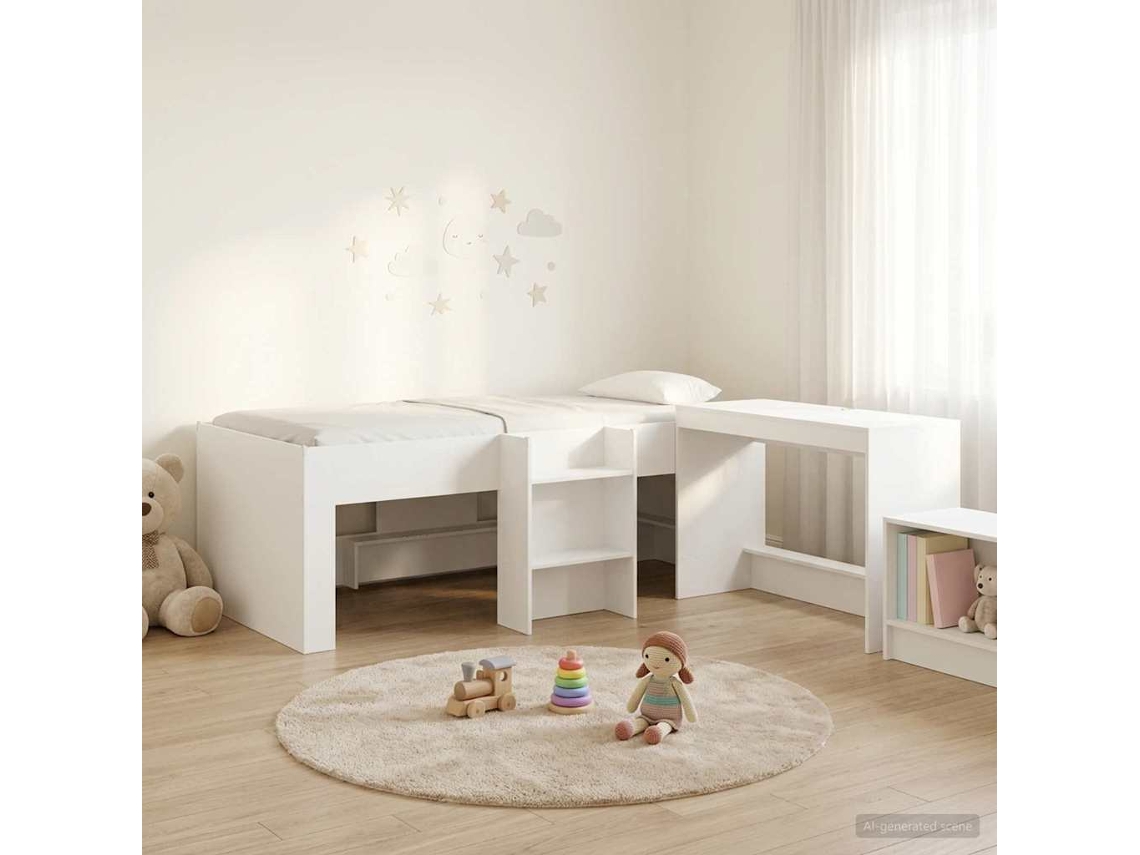 Vidaxl Cama Alta para Crianças com Mesa 2 Unid. Branco
