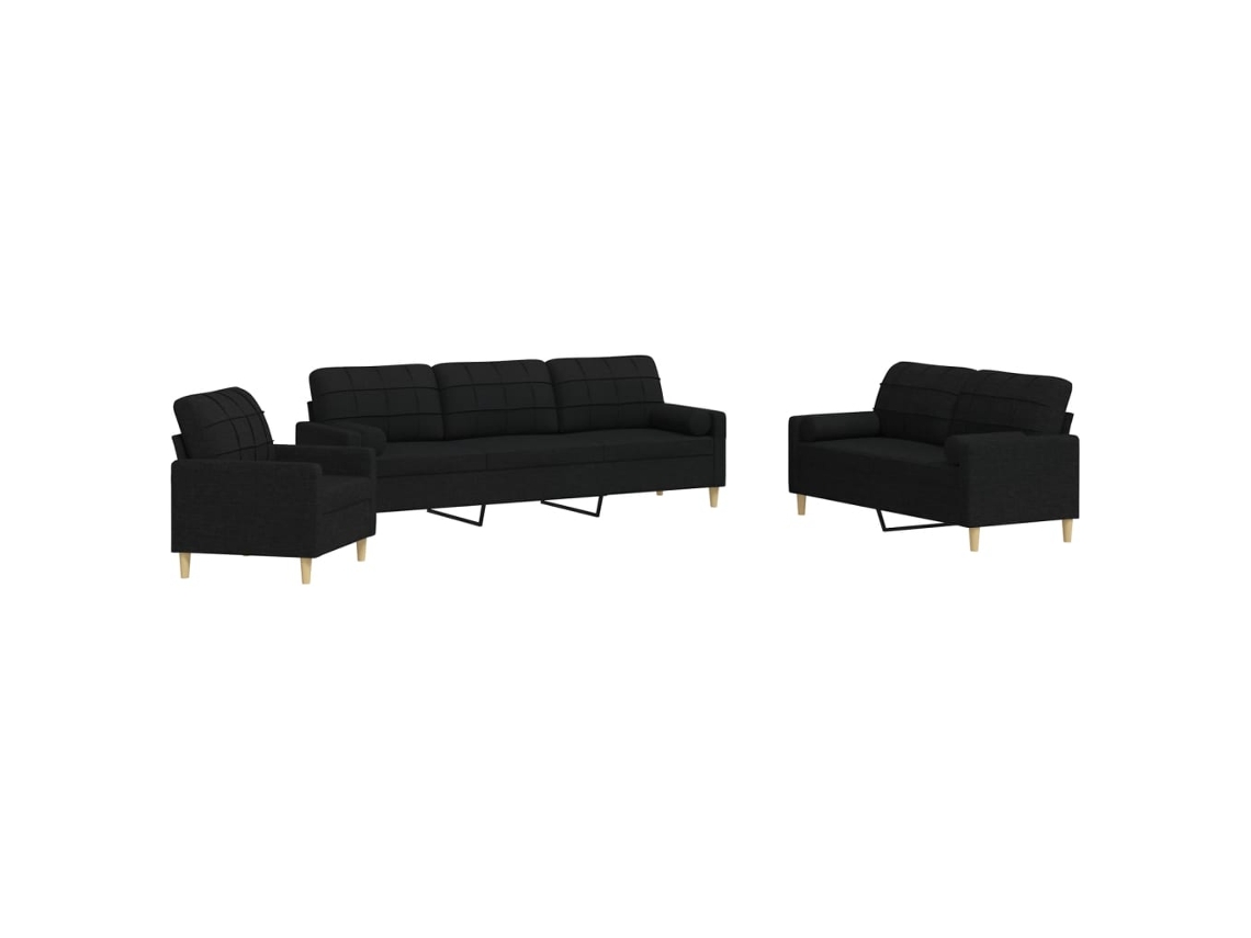 Conjunto De Sofás Vidaxl Preto Tecido (226 X 77 X 80 Cm)