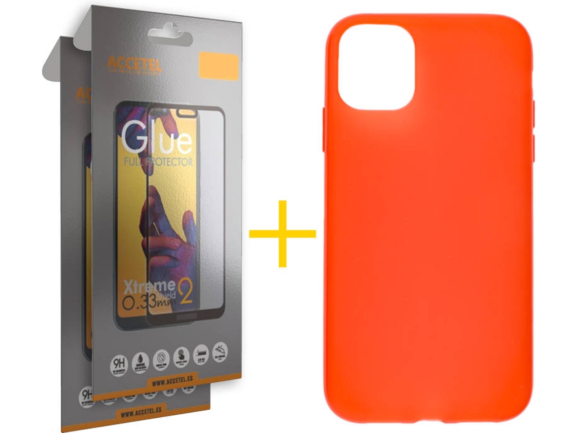 Kit Capa + Película Vidro Full 2X iPhone 12 Pro Max Skyhe Silicone Vermelho