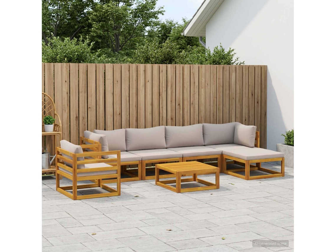 Vidaxl Conjunto De Sofás 7 Unid. Natural Madeira Sólida De Acácia