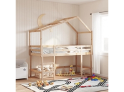Cama Alta C/ Escada E Telhado 80x200 Cm Pinho Maciço