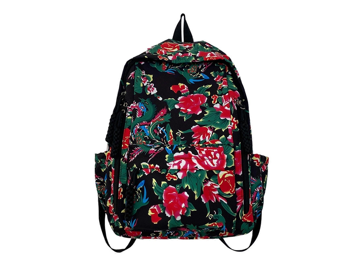 Mochila Feminina Grande E Moderna, Estilo Chinês, Com Estampa Floral Étnica Do Nordeste Da China, Ideal Para Uso Casual E Festas. Preta.