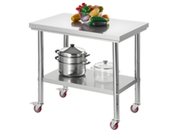 Mesa De Trabalho Em Aço Inox Com Rodas 90 X 60 X 85 Cm Para Cozinha Vevor
