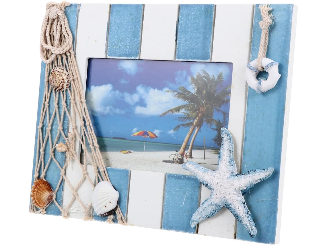 Porta Retratos Madeira Formato Estrela Mediterrâneo Náutico Suporte Decorativo Fotos Exclusivo Estar Quarto 1 GOKOCO