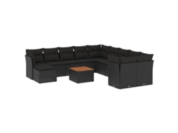 Conjunto de 12 Sofás de Jardim com Almofadões Vime Pe Preto MAISON EXCLUSIVE