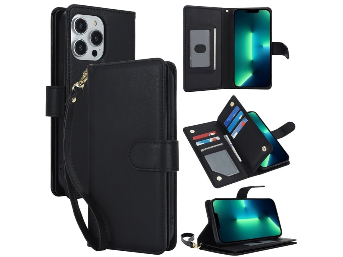 Capa Carteira De Couro Para Iphone 13 Pro Max - Com Rfid - Para Vários Cartões