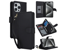 Capa Carteira De Couro Para Iphone 15 Pro Max - Com Rfid - Para Vários Cartões