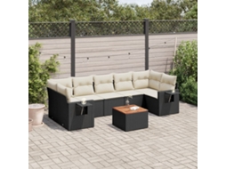 Vidaxl 8 Pcs Conjunto Sofás De Jardim Com Almofadões Vime Pe Preto