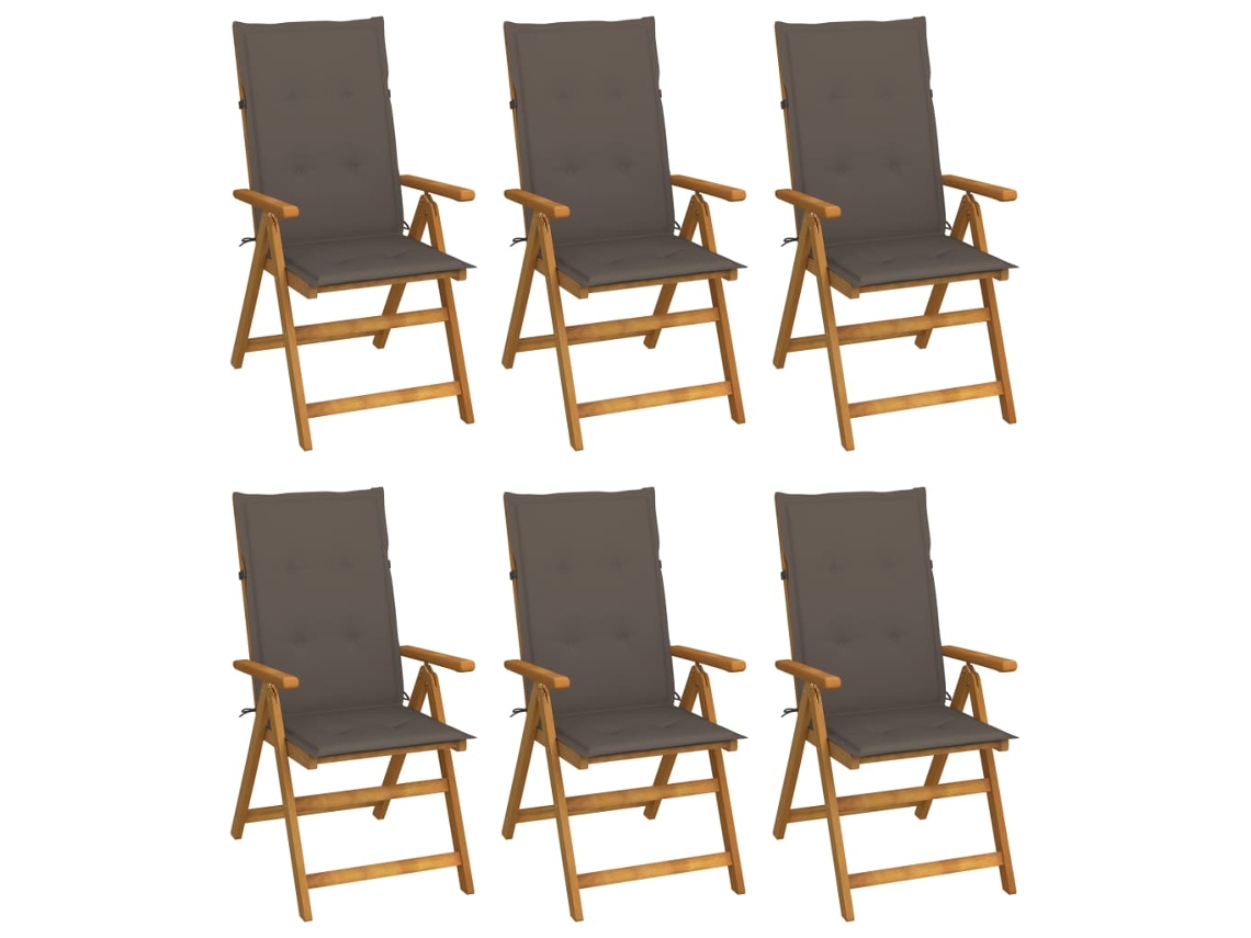 Cadeiras Dobráveis Jardim C/ Almofadões 6 Pcs Acácia Maciça Dkd Home Decor