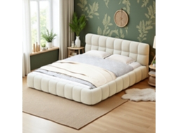 Cama Casal 140x190cm, Camas De Casal De Linho Cinza Com Cabeceira De 8 Quadrados E Design Ondulado, 250kg, Estilo Moderno E Elegante
