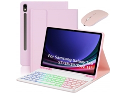 Lurelia Capa Com Teclado Bluetooth Para Samsung Tab S8 Plus 12.4" Retroiluminação Colorida E Rato, Layout Pt, Rosa E Branco