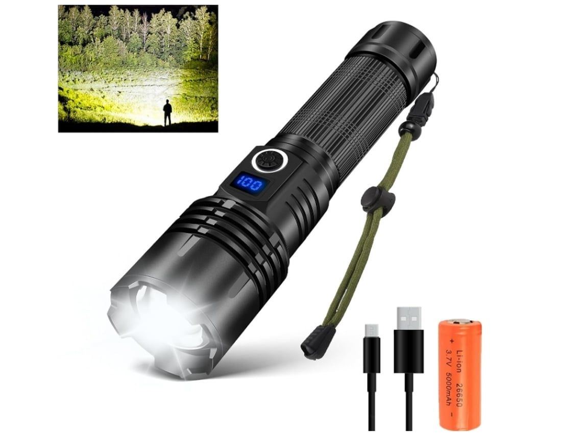 Lanterna BISBISOUS Xhp70 30000 Lumens Super Bright Led Recarregável Alimentada Por Bateria 5 Modos de Luz À Prova D'Água com Zoom Preto VIGA EUROPE