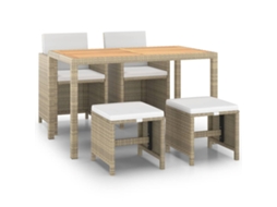 Maison Exclusive - 5 Pcs Conjunto Jantar P/ Jardim C/ Almofadões Vime Pe Bege