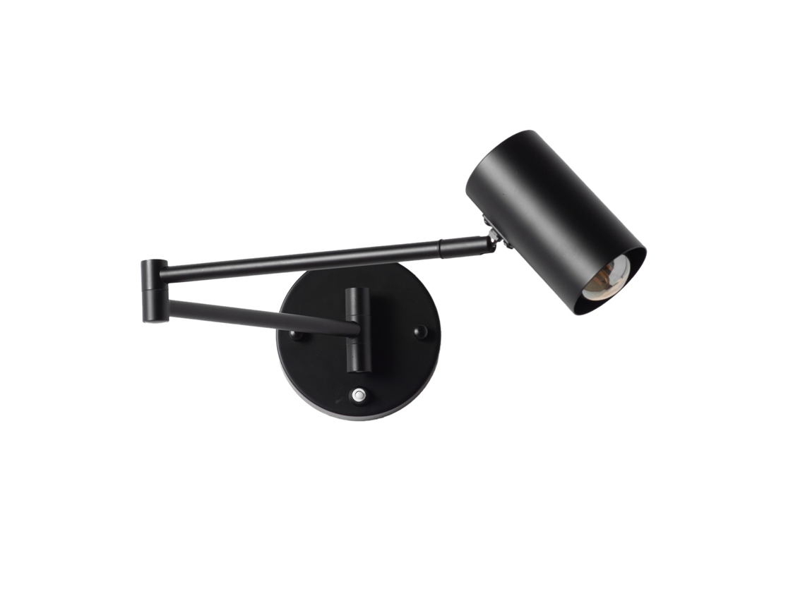 Aplique De Parede Extensível Em Metal Preto Com Interruptor Integrado, Braço Articulado E Cabeça Orientável E27