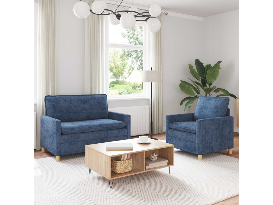 Vidaxl Conjunto De Sofás 2 Pcs Azul Poliéster
