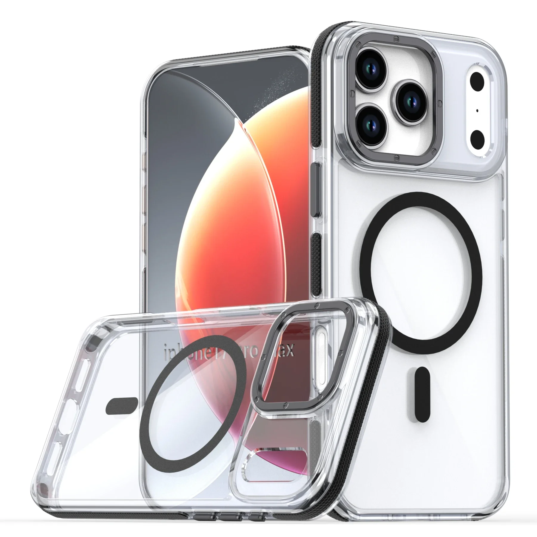 (preto, Iphone 12 Pro) Capa Protetora Transparente Magnética De Luxo, À Prova De Choque E Com Carregamento Sem Fio.