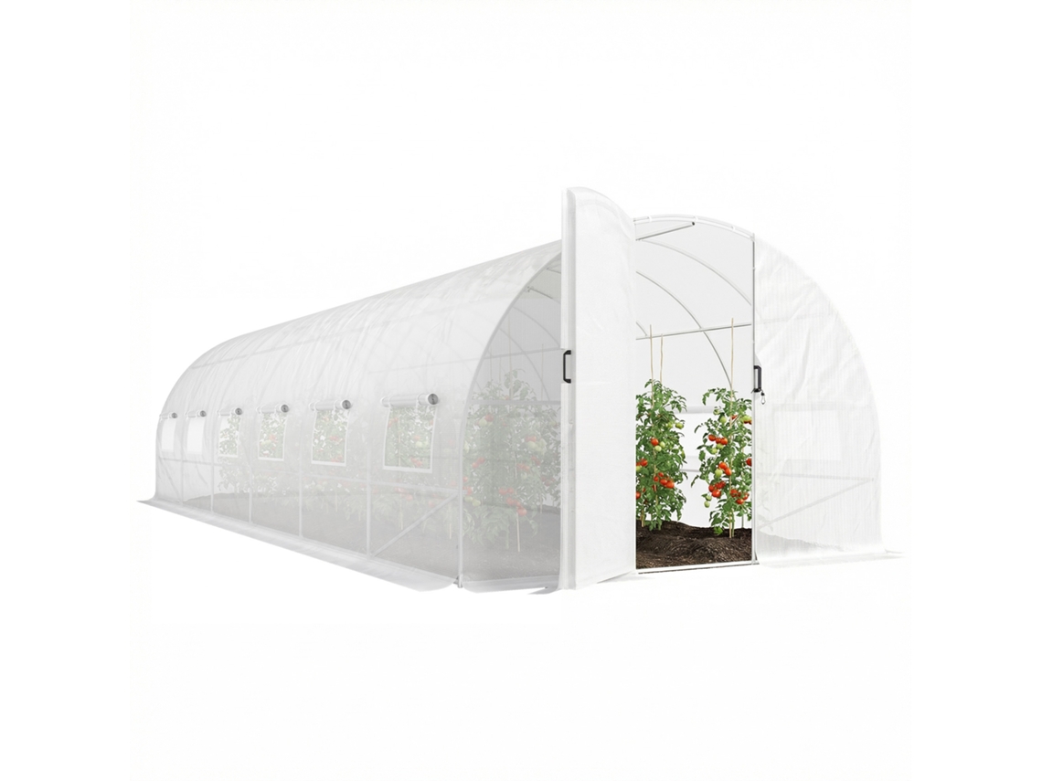 Estufa de Jardim Túnel S/MARCA, 24m², 295x798x199cm, branco, 12 janelas, mosquiteiros, portas