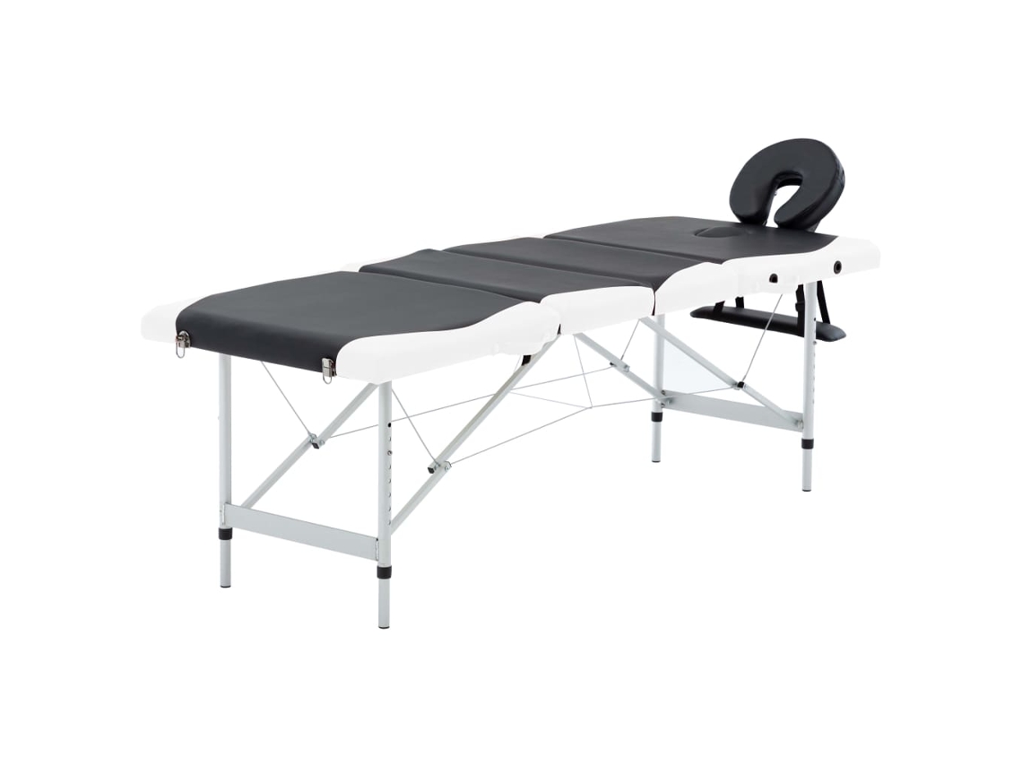 Vidaxl Mesa De Massagem Dobrável 4 Zonas Alumínio Preto E Branco