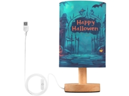 Luminária De Cabeceira Skyshu Em Formato Abóbora Halloween, Pequena Luminária De Mesa Led Usb Com Base Madeira