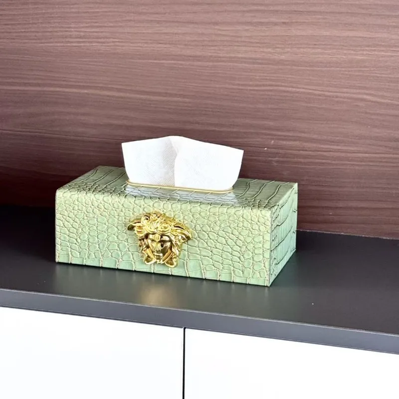 Caixa De Lenços De Luxo Em Couro Para Sala (verde) (retangular)