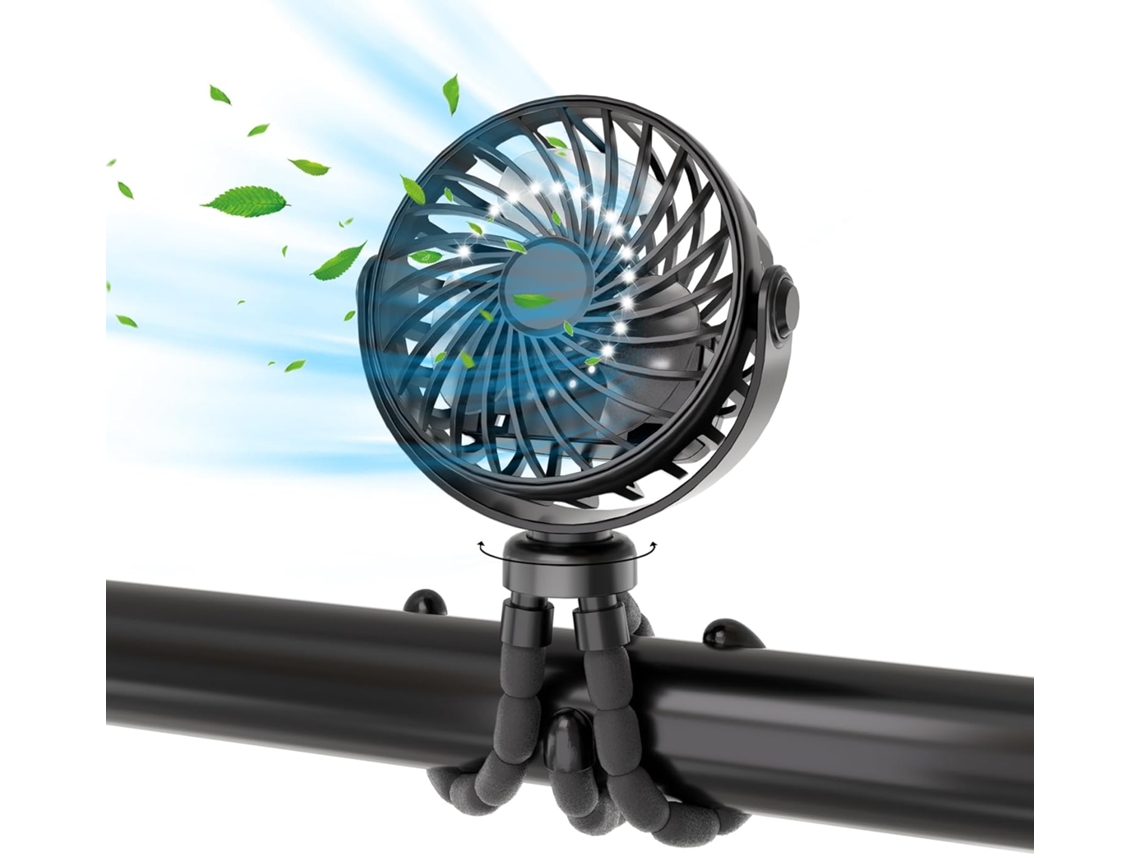 Ventilador para carrinho de bebê, portátil, 3 velocidades, rotação de 360°, bateria recarregável BRILVIBERA