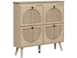 Sapateira Boêmia Com 4 Portas Basculantes, Capacidade Para 20 Pares, Prateleira Ajustável, 105x24x97,5 Cm, Acabamento Natural, Pés Em Madeira Maciça