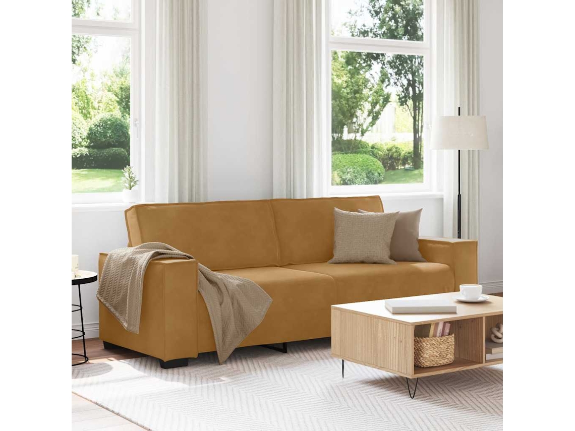 Sofá de 3 Lugares HARLANV1 com veludo castanho 220x78x84cm