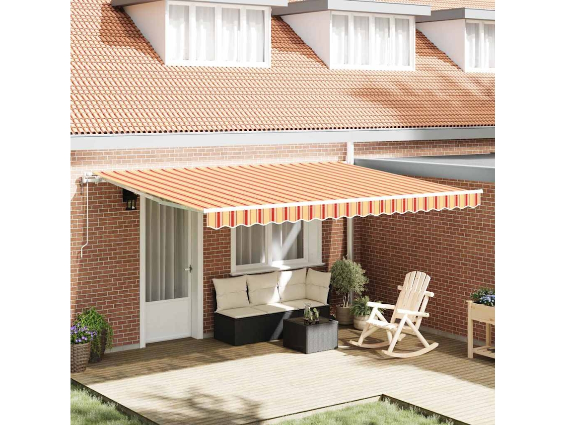 Vidaxl Toldo Retrátil Amarelo E Laranja 450 × 350 Cm Tecido E Alumínio