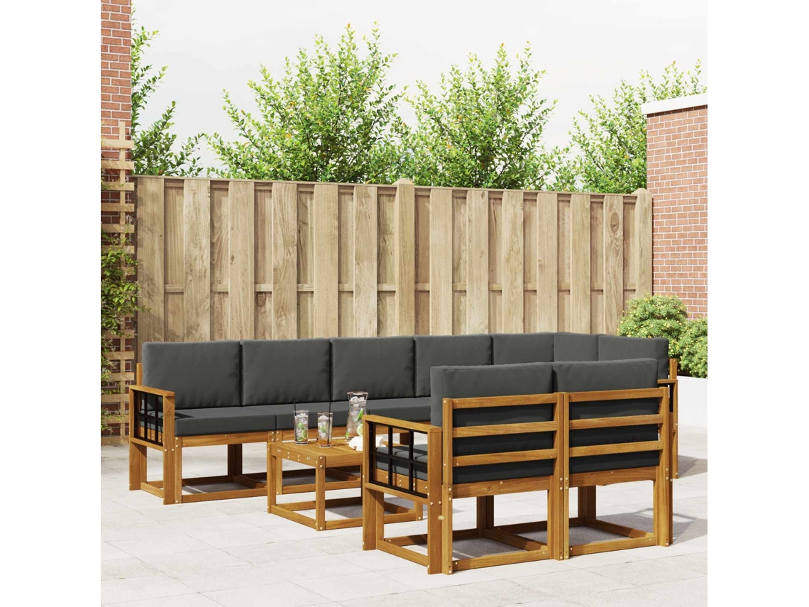 Vidaxl Conjunto De Sofás Para Exterior 9 Pcs Natural E Antracite