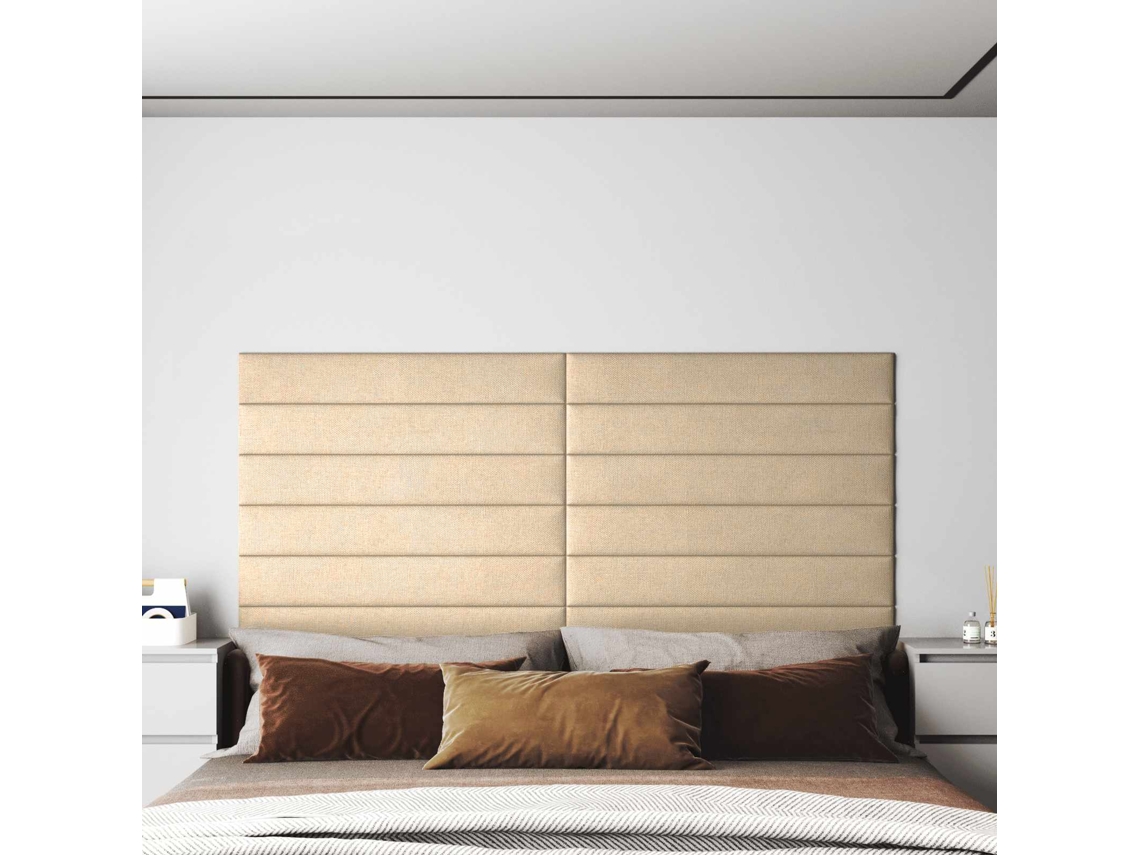 Vidaxl Cabeceira De Parede 12 Unid. 90 X 15 Cm Creme Tecido