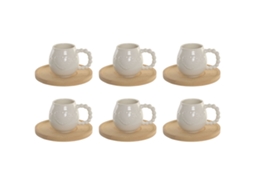Conjunto De 6 Chávenas Com Prato Home Esprit Branco Bambu Porcelana 150 Ml