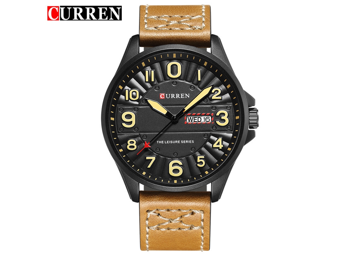 Relógio Masculino de Pulso com Pulseira de Couro, Movimento de Quartzo, Calendário, Estilo Casual. MDUG