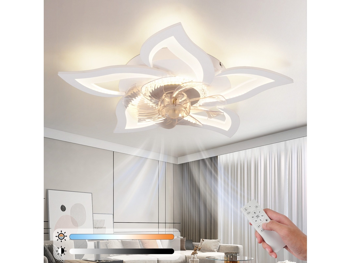 Nettlife Ventilador De Teto Led Com Iluminação 48 W Branco, Controlo Remoto Regulável, 3 Cores E 6 Velocidades