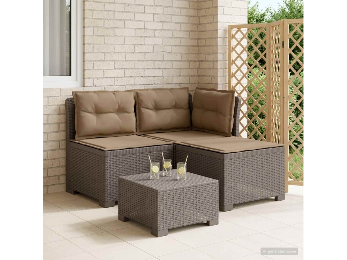 Vidaxl Sofá De Jardim 3 Lugares Com Almofadas Visual Rattan Pp