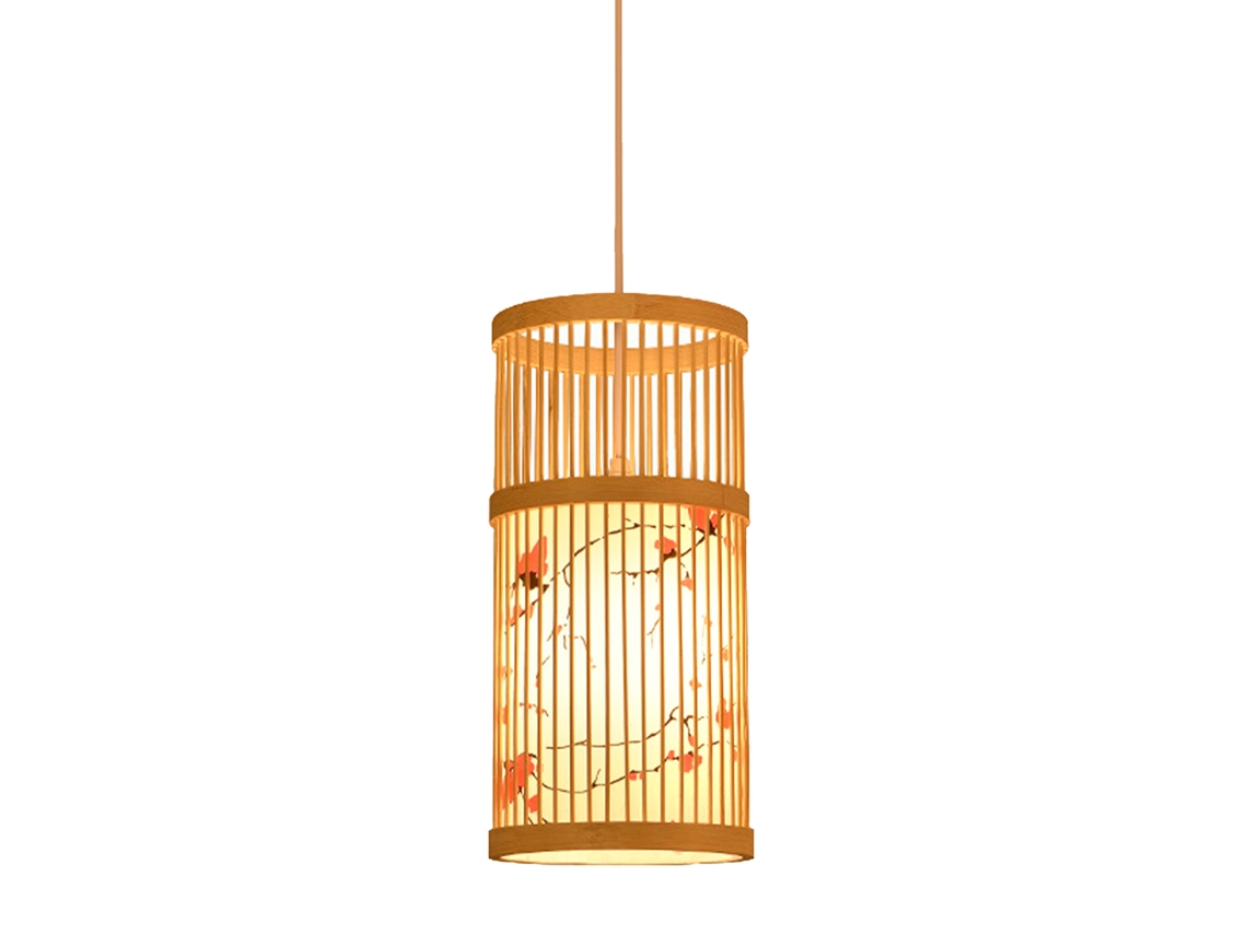 Rebe-lâmpada Pendente Led Estilo Chinês De Madeira Tejedora Zen Com Toldo De Couro Artificial Para Lar Hotel Salão De Chá 111v-240v
