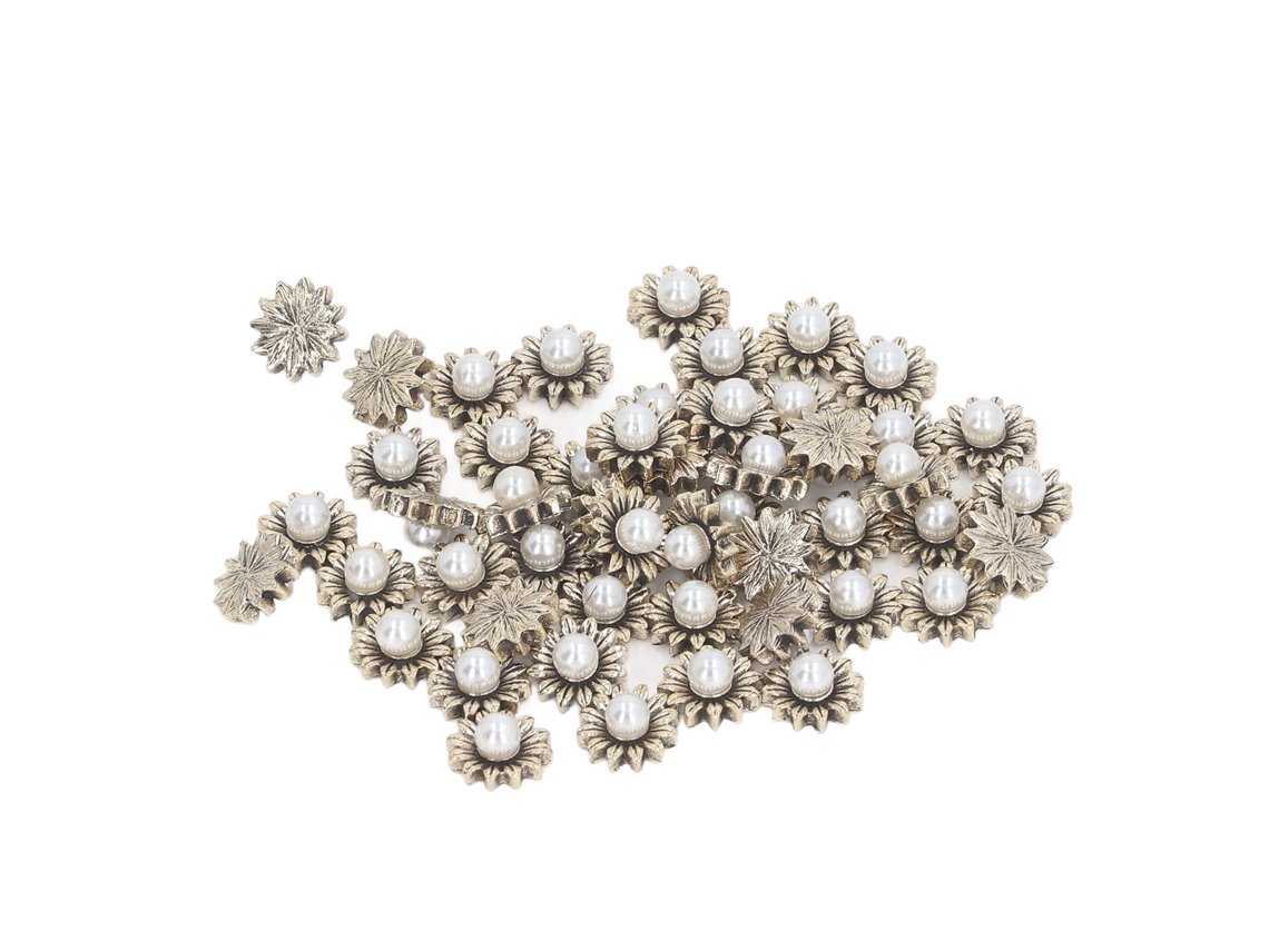 50pcs Conjunto De Decorações Para Unhas Pérolas Falsas Artificiais Em Forma De Flor Para Manicure Salão De Unhas