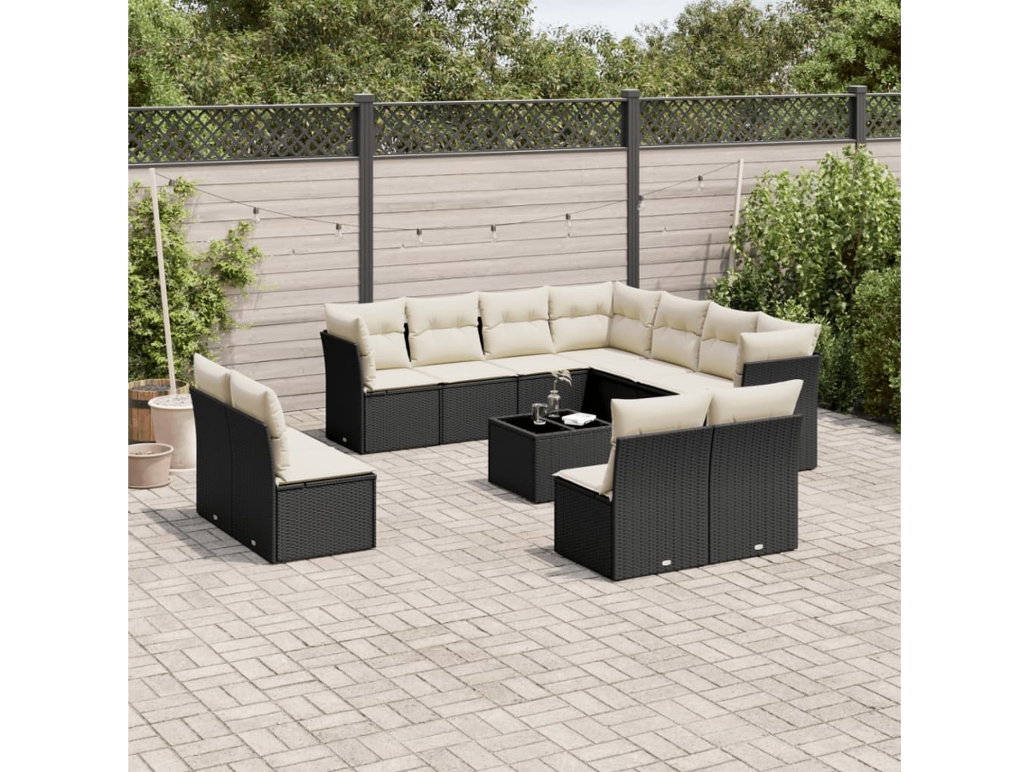 Vidaxl 12 Pcs Conjunto De Sofás De Jardim C/ Almofadões Vime Pe Preto