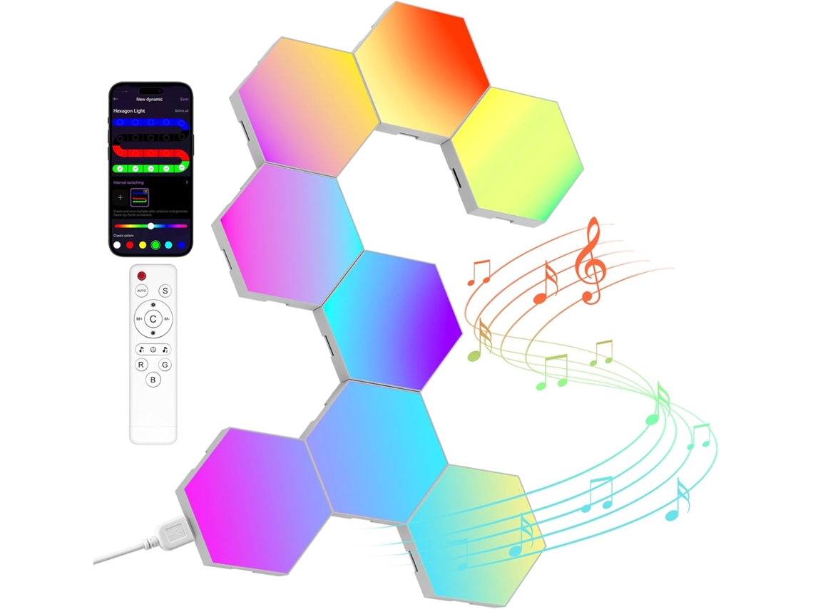 Painéis Led Hexagonais Rgb Com App