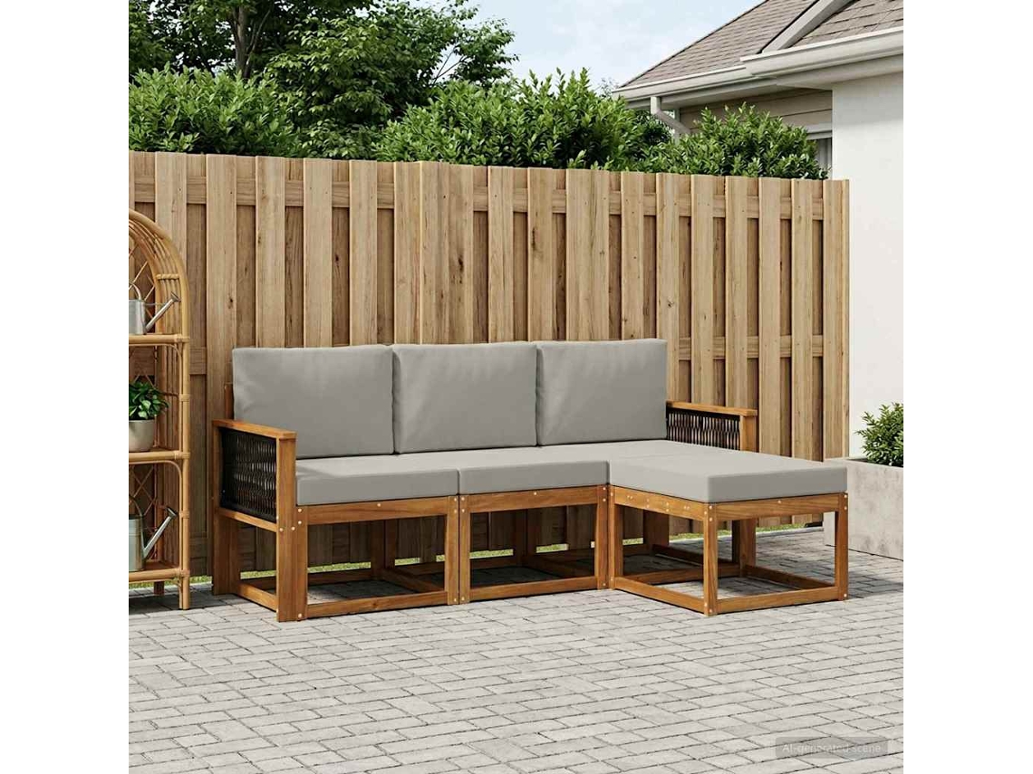 Vidaxl Conjunto De Sofás Para Exterior 4 Pcs Natural E Cinzento-claro