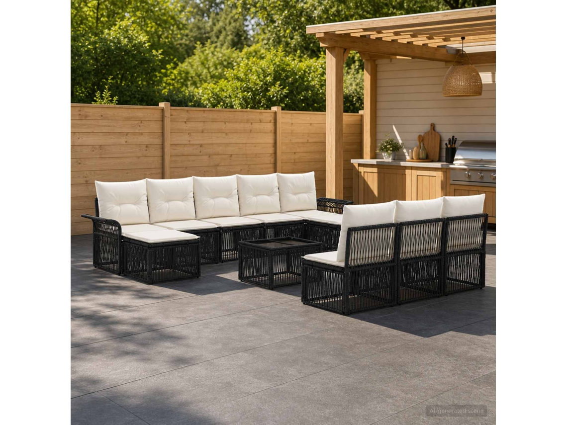 Vidaxl Conjunto De Sofá De Jardim 11 Unid. Preto Vime Pe