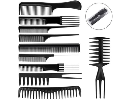 Conjunto de 10 escovas de cabelo Fodlon, conjunto de pentes de plástico, preto