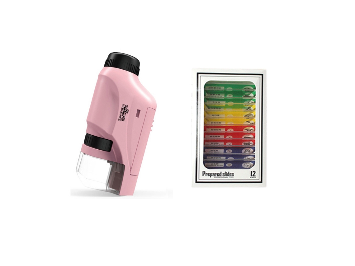 Microscópio de Bolso para Crianças, Microscópio Portátil de 80x, 200x com 12 Lâminas, Mini Microscópio de Mão com Luz Led BRILVIBERA