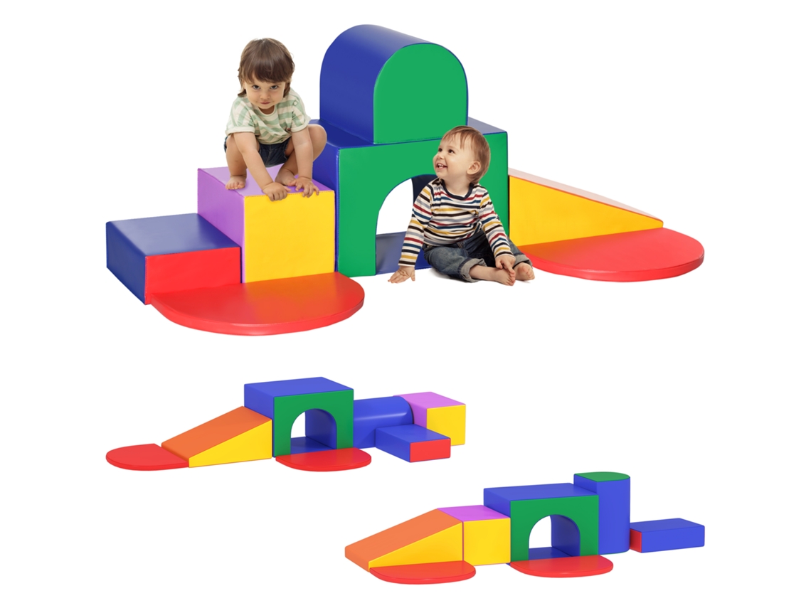 Conjunto 7 Blocos Psicomotricidade Aprendizagem Construção Multicor