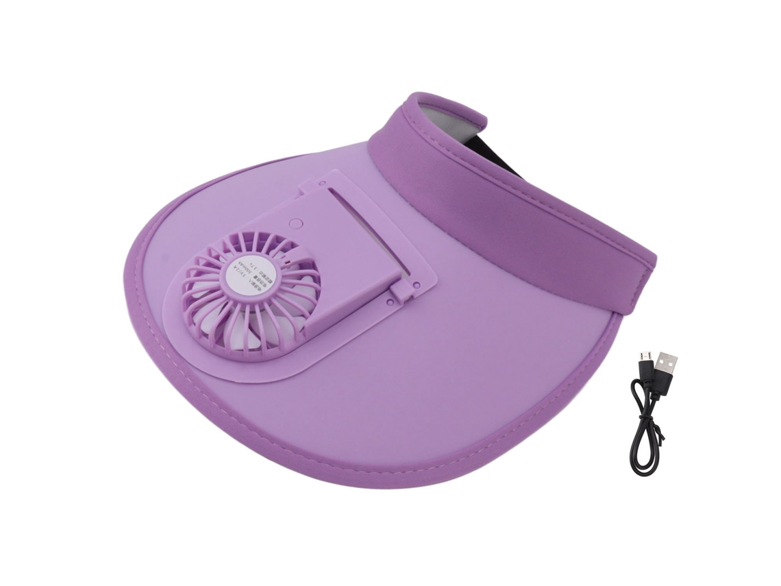 Chapéu Ventilador com Proteção Solar USB Recarregável 3 Velocidades para Mulheres e Crianças Verão Roxo