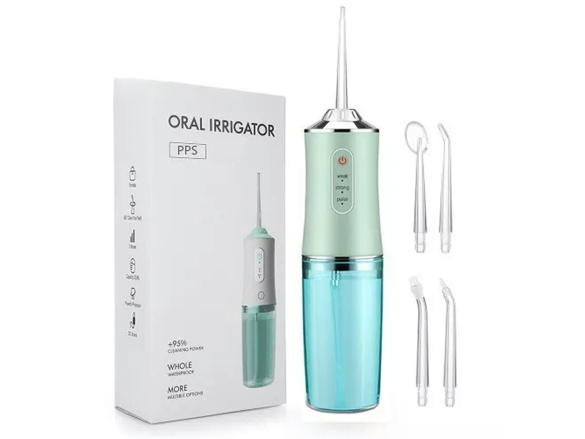 Irrigador Oral  Water Flosser Usb Dental Water Floss 4 Jet Tip 220Ml 3 Modos Verde
