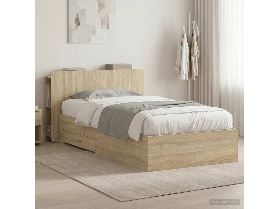 Vidaxl Estrutura De Cama Com Armazenamento Carvalho Sonoma 90 X 190 Cm