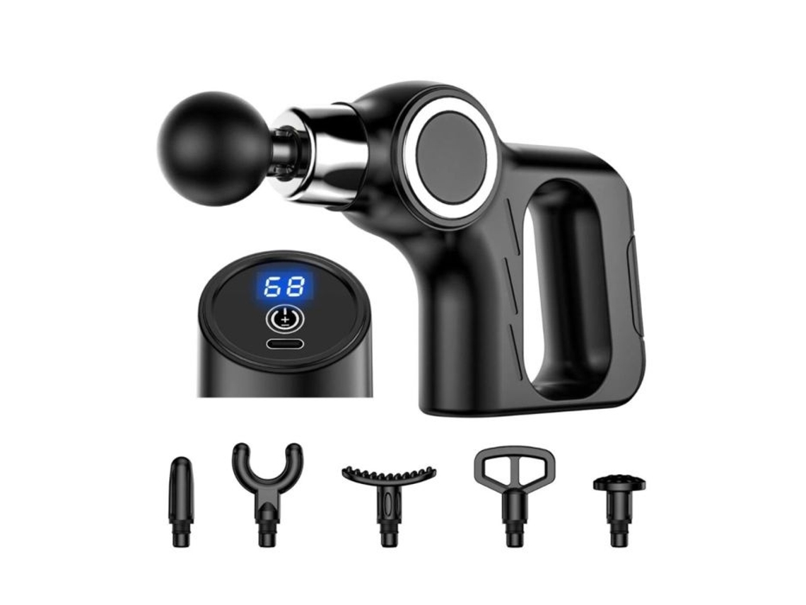 Massajador Recarregável Com 6 Cabeças E Visor Lcd (preto) Elysve