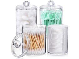 Dispensador De 4 Piezas De 10 Oz Para Algodón, Bastoncillos, Toallitas Y Hilo Dental - Organizador Transparente