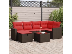 Vidaxl 7 Pcs Conjunto de Sofás Jardim C/ Almofadões Vime Pe Castanho